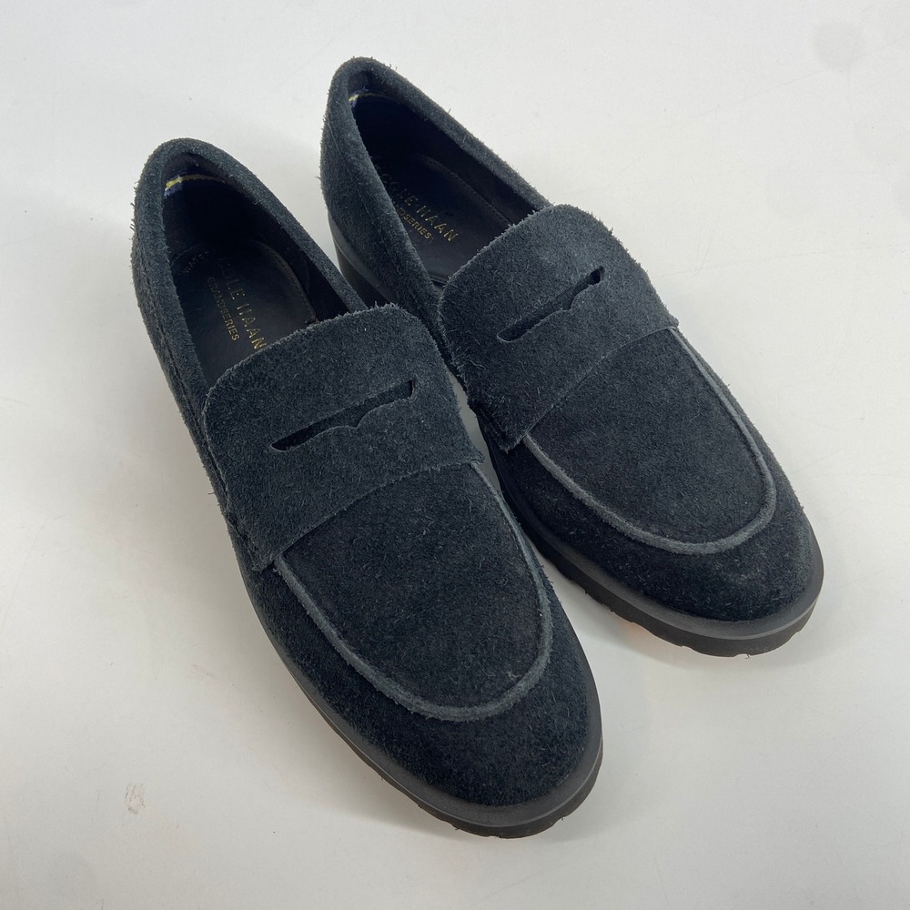 Cole Haan Newburg  Black Suede Penny Loafer Platform Shoes Women's 7.5 B‎ Grand